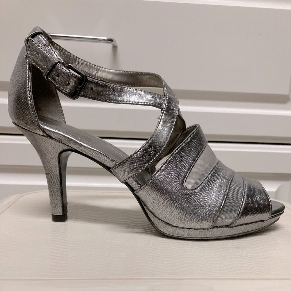 Pewter Heels with Mesh Inserts